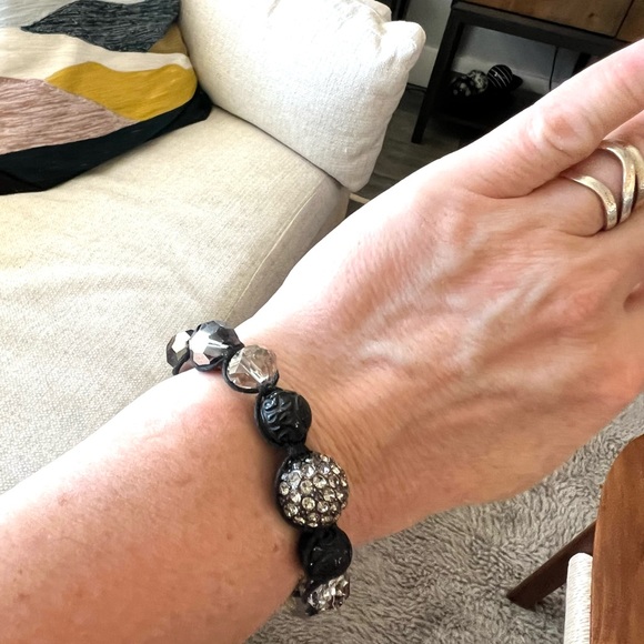 Shamballa Bracelet Silver Grey and Black Sparkles - Picture 8 of 10